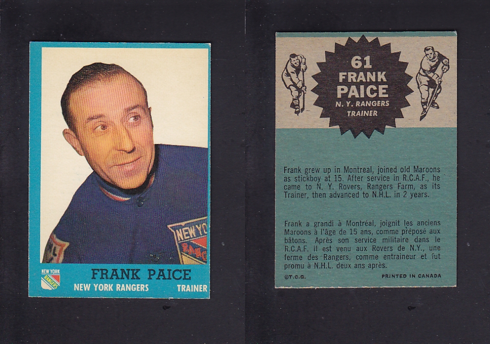 1962-63 TOPPS HOCKEY CARD # 61 F. PAICE photo