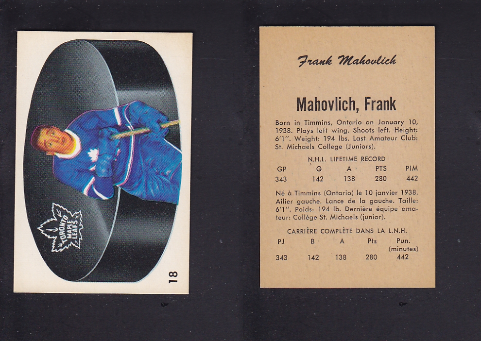 1962-63 PARKHURST HOCKEY CARD #18 F. MAHOVLICH photo