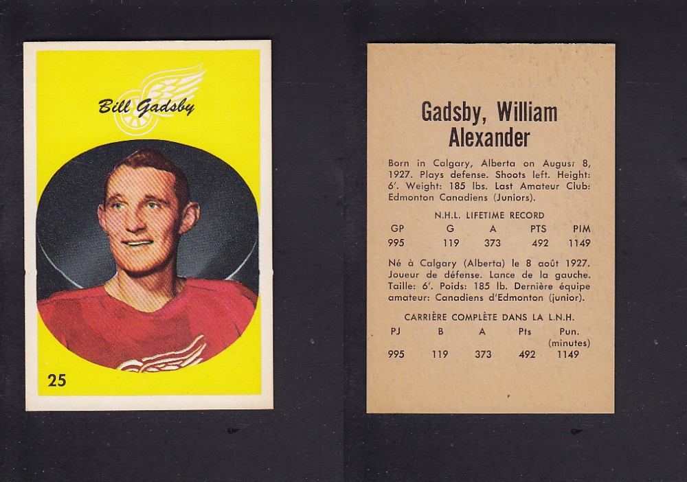 1962-63 PARKHURST HOCKEY CARD #25 B. GADSBY photo