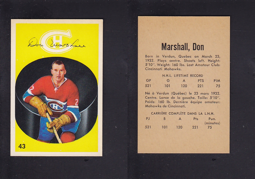 1962-63 PARKHURST HOCKEY CARD #43 D. MARSHALL photo