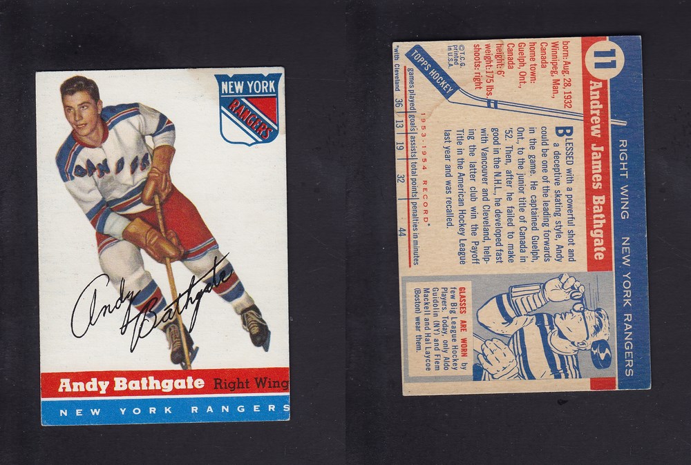 1954-55 TOPPS HOCKEY CARD #11 A. BATHGATE photo