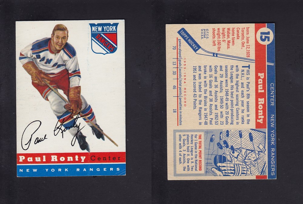 1954-55 TOPPS HOCKEY CARD #15 P. RONTY photo