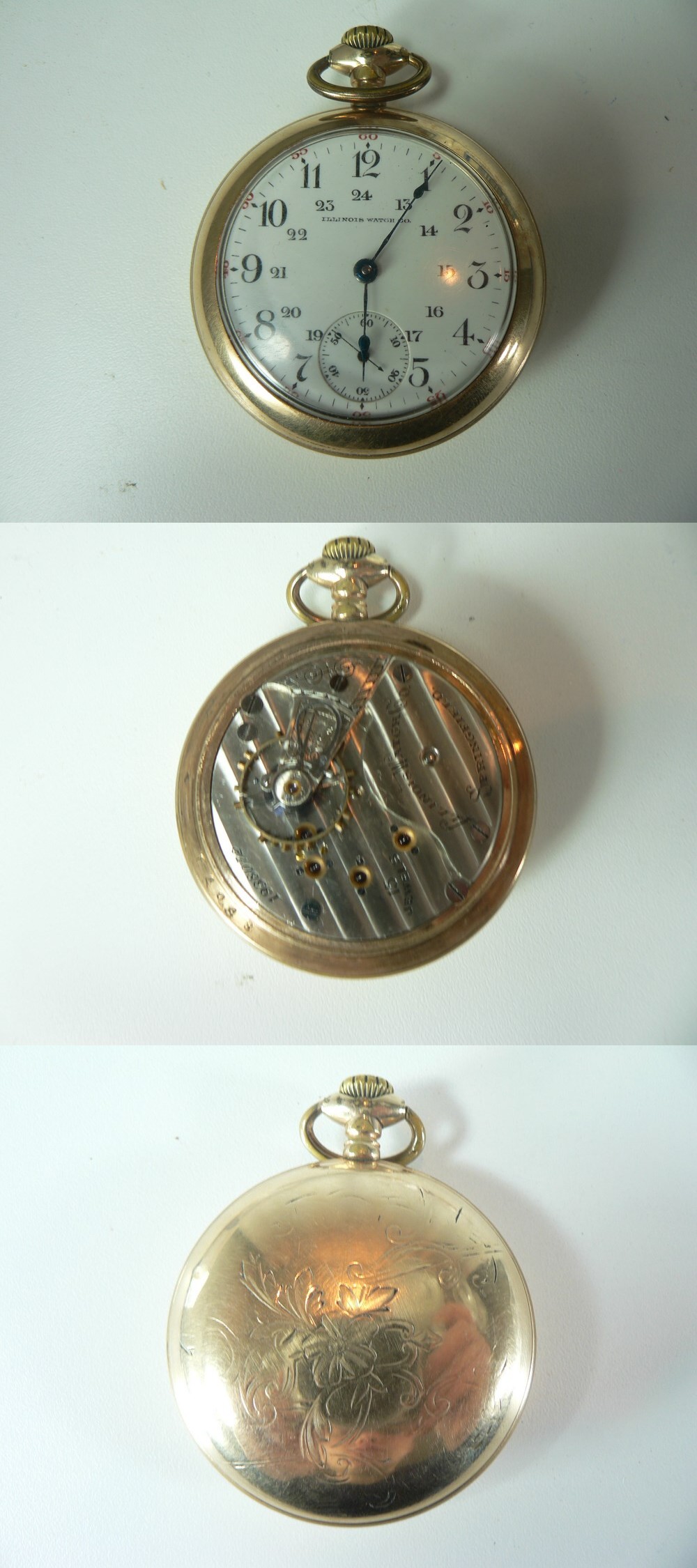 VINTAGE  50 MM ILLINOIS 15 JEWELS GOLD PLATED POCKET WATCH photo