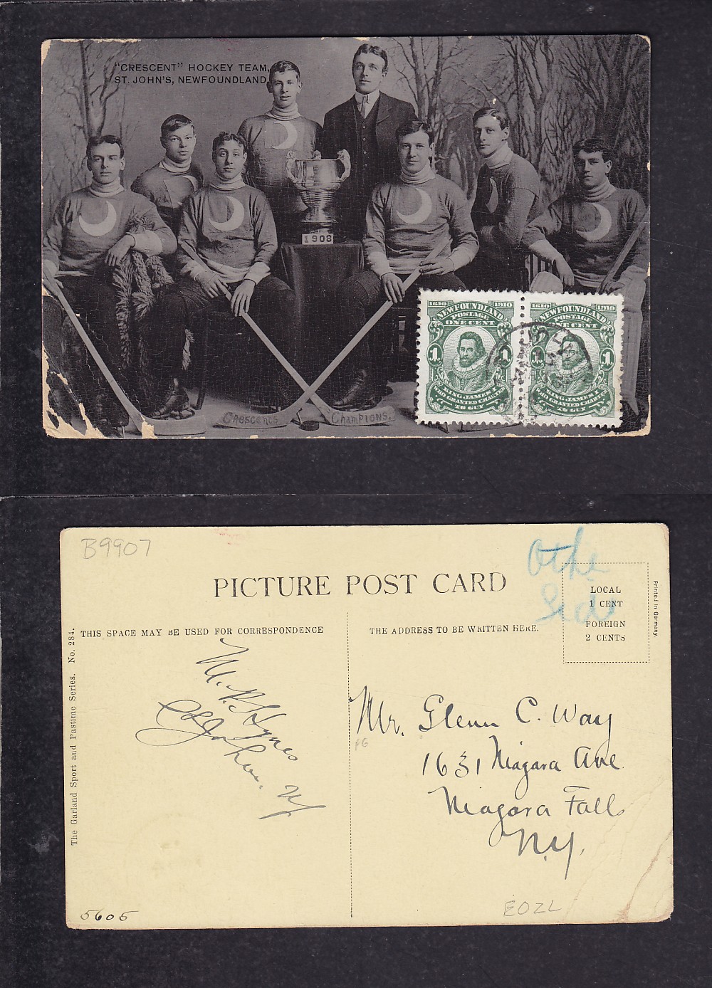 1908 ST-JOHN'S CRESCENT HOCKEY TEAM POST CARD photo