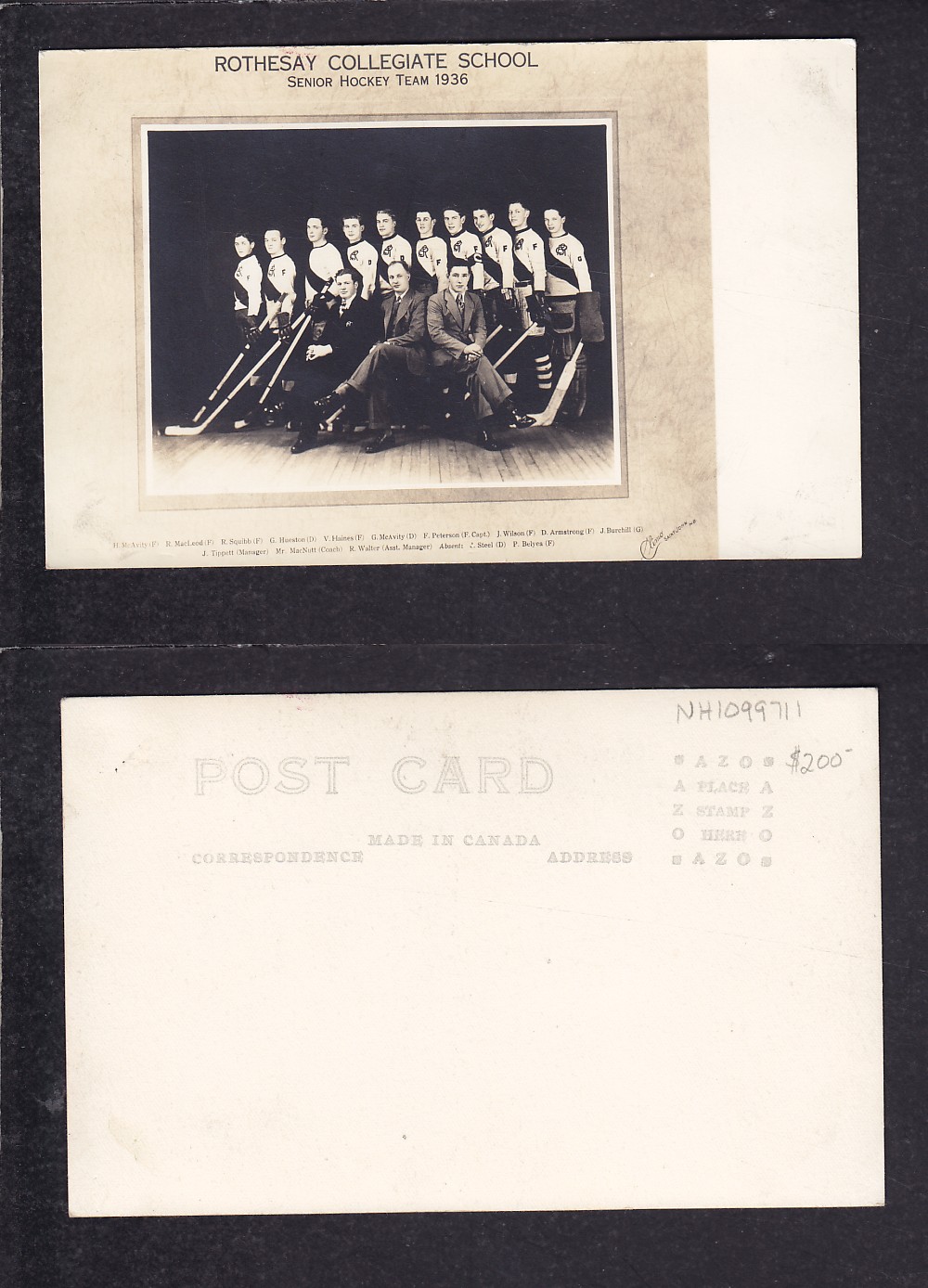 1936 ROTHESAY HOCKEY TEAM POST CARD photo