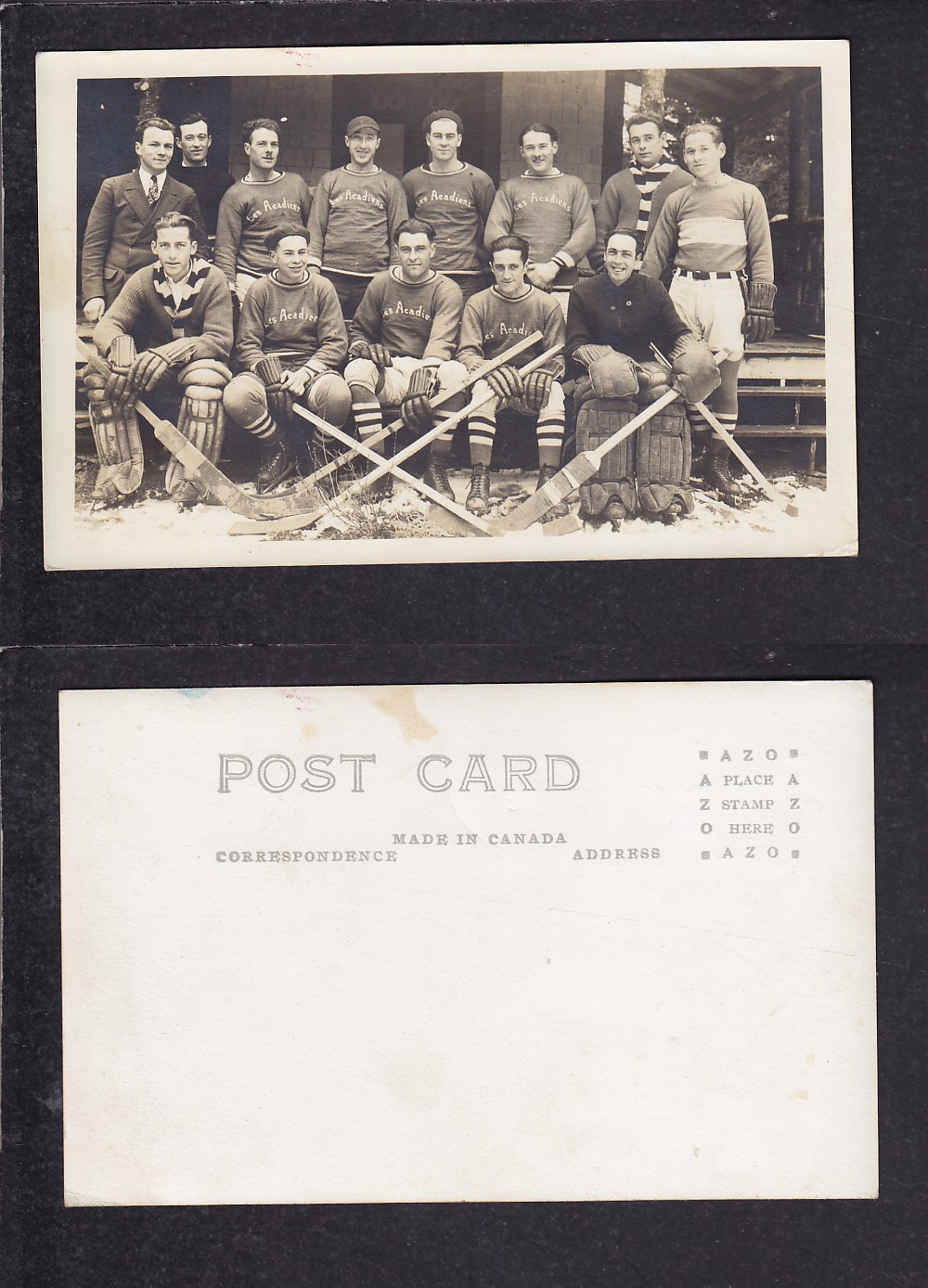 1920'S NB LES ACADIENS HOCKEY TEAM POST CARD photo