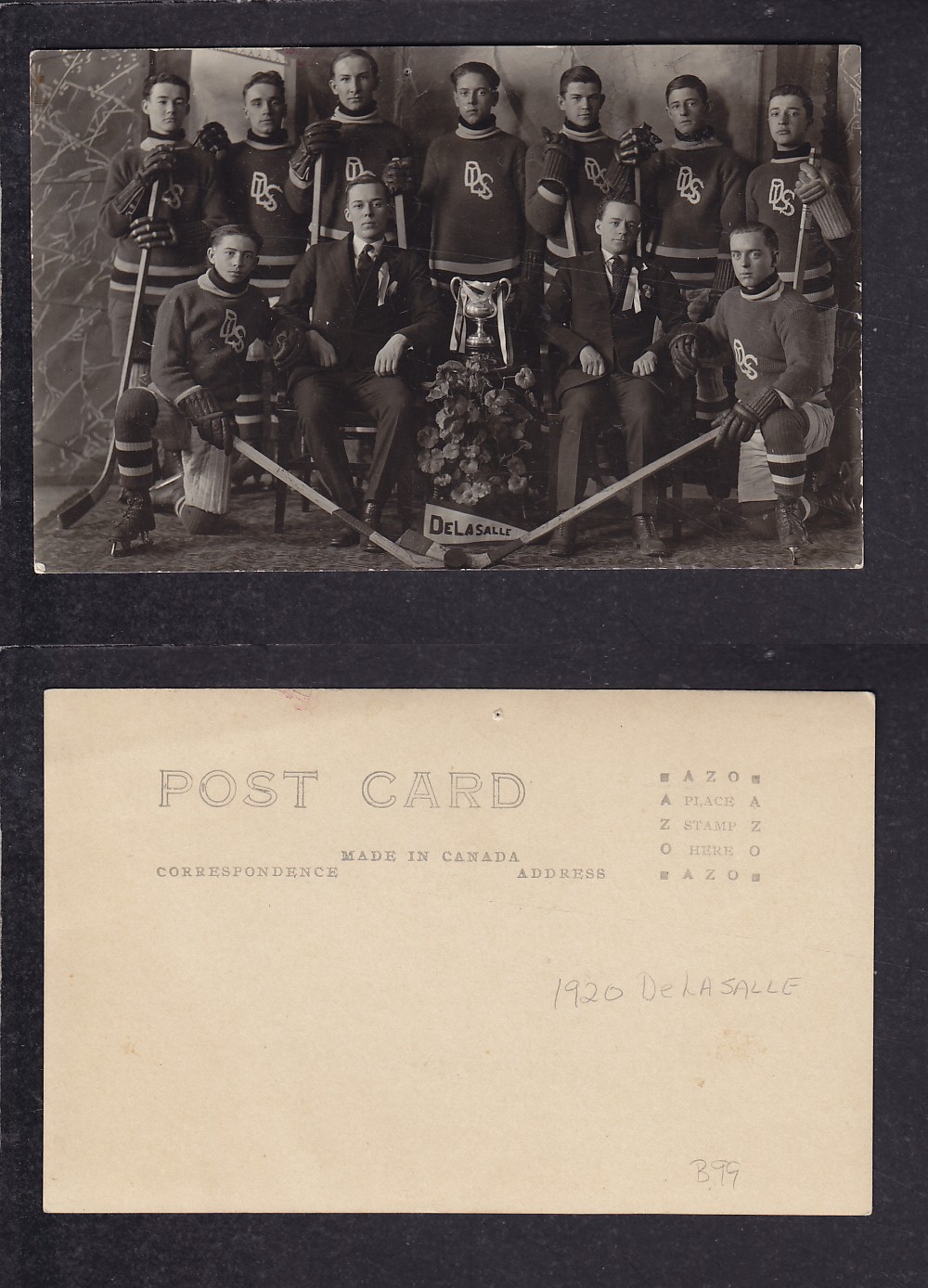 1920 DE LASALLE HOCKEY TEAM POST CARD photo