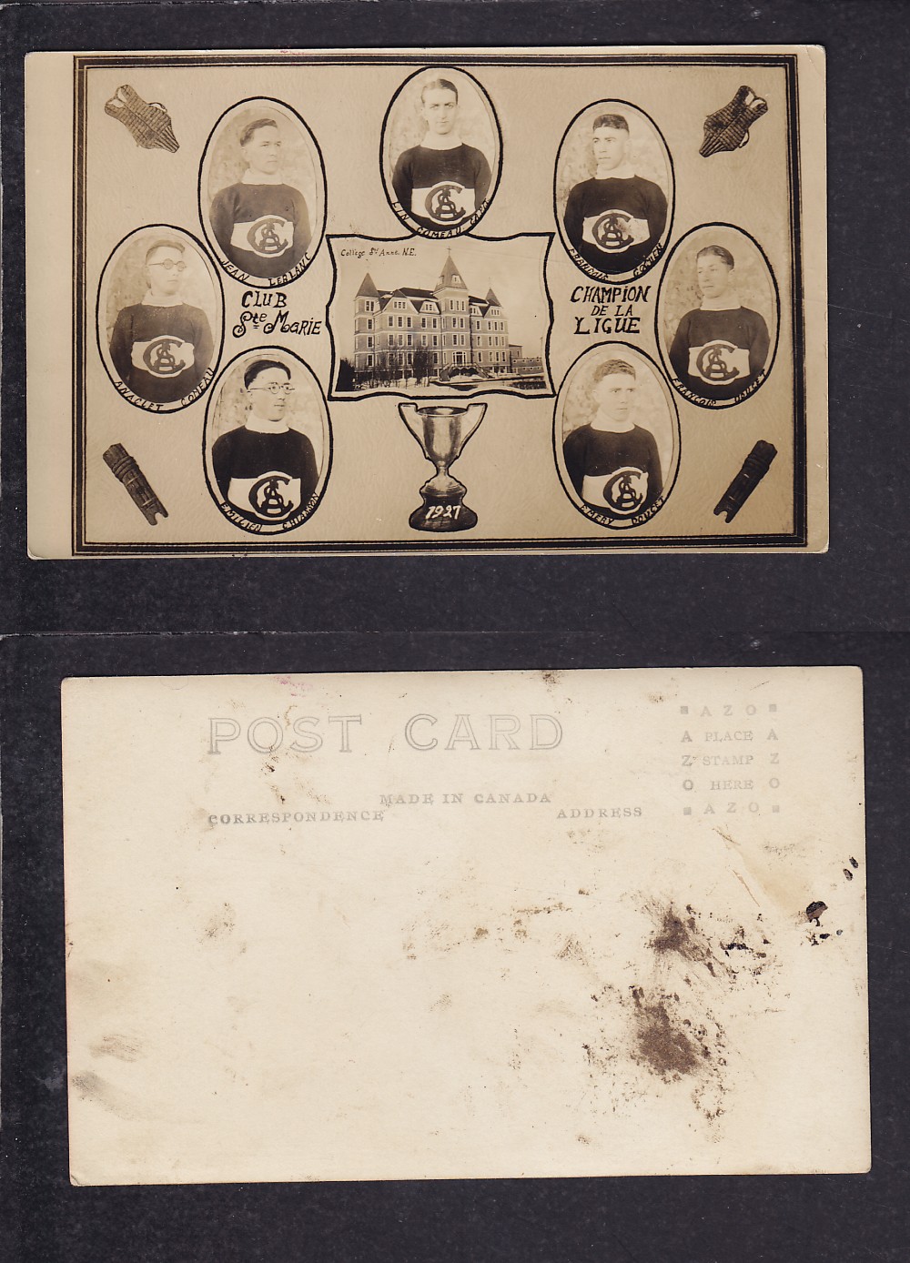 1927 STE-MARIE HOCKEY TEAM POST CARD photo