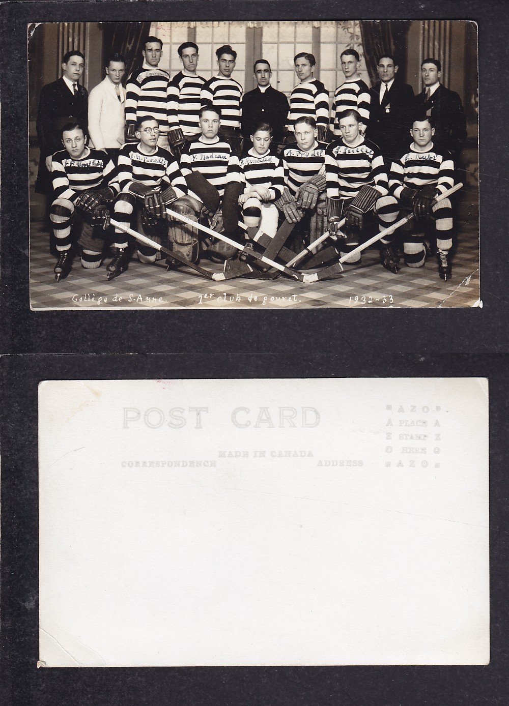 1932-33 STE-MARIE HOCKEY TEAM POST CARD photo