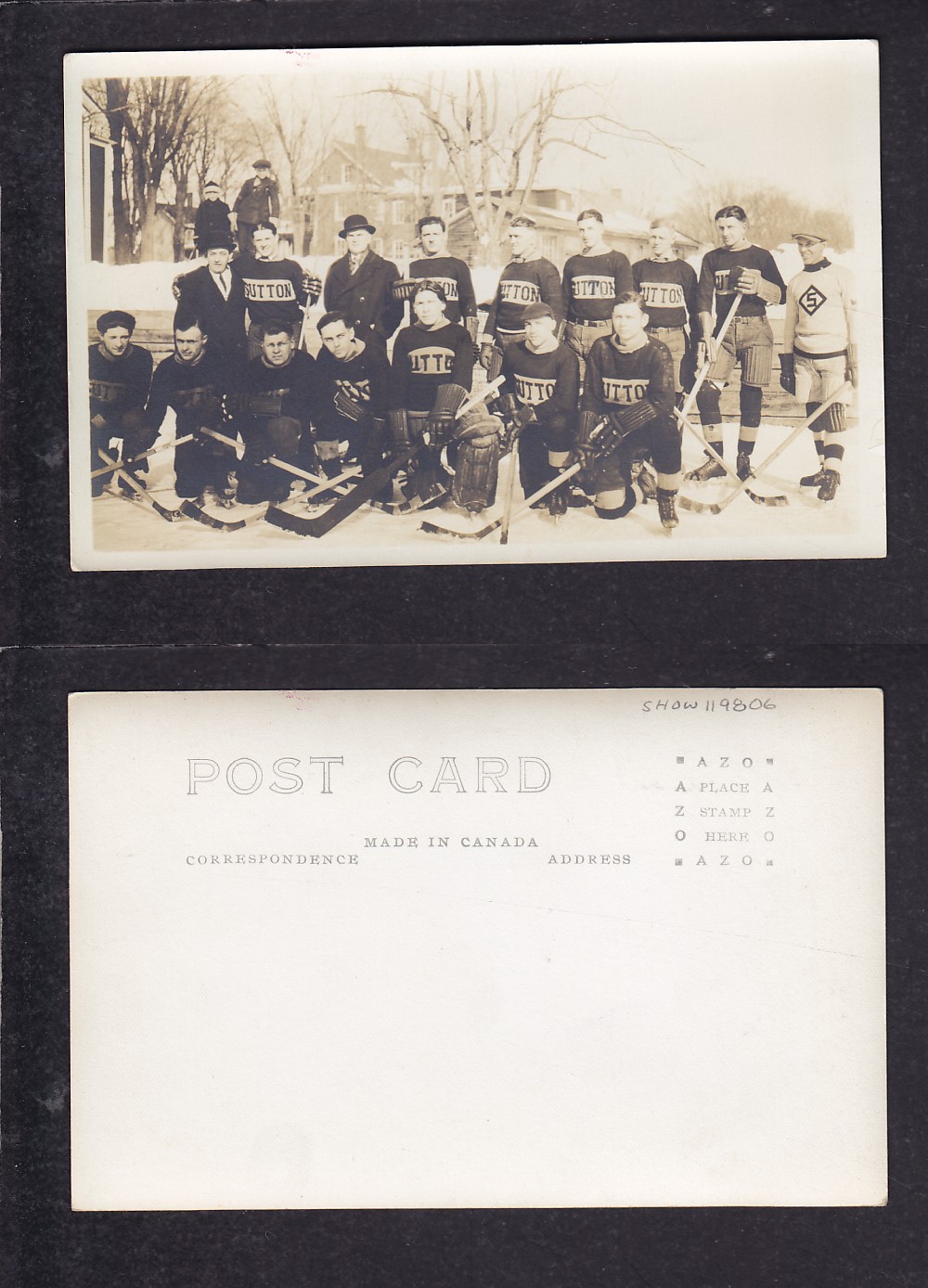 1920'S SUTTON HOCKEY TEAM POST CARD photo