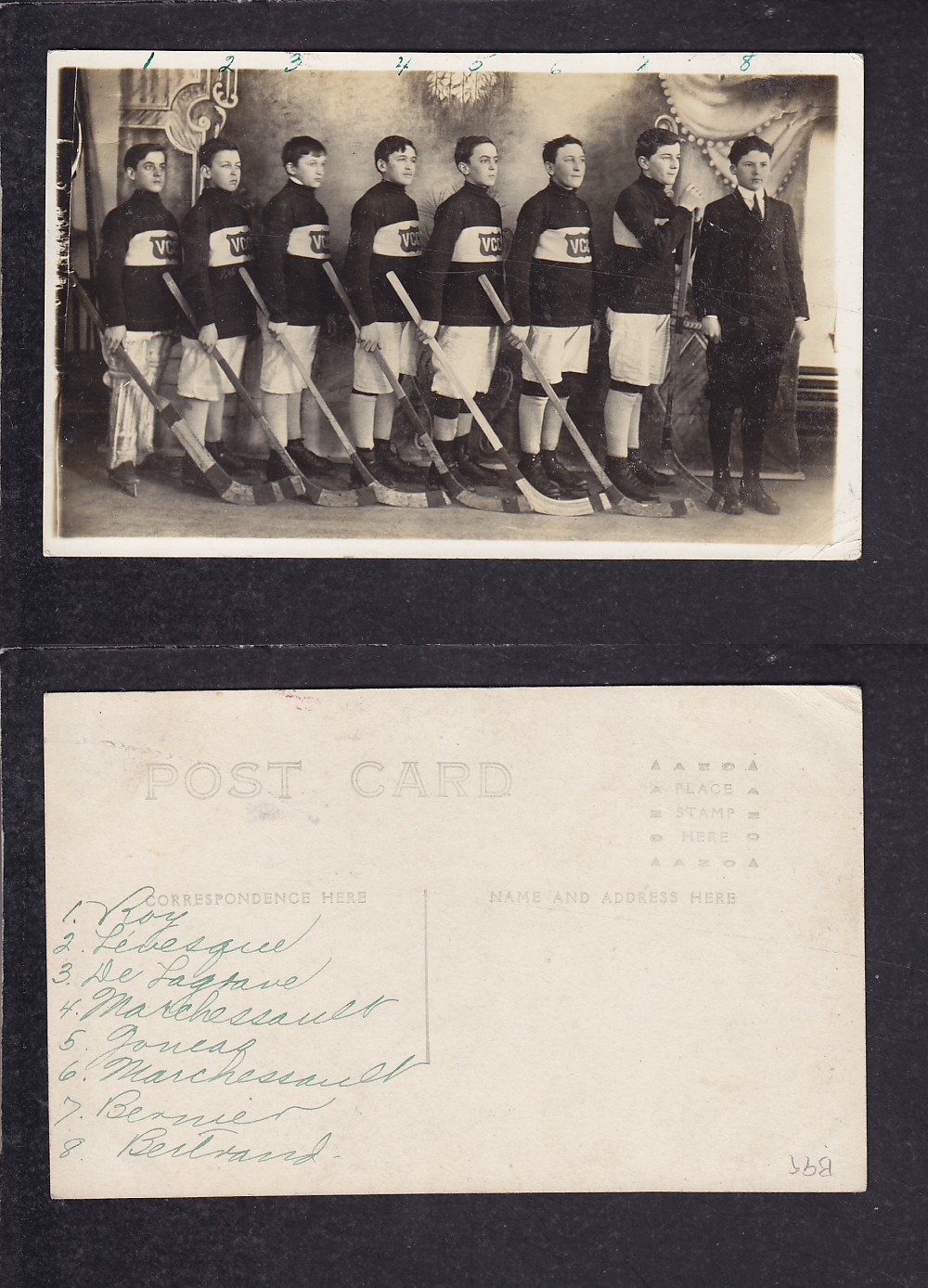 1900'S VICTORIAVILLE HOCKEY TEAM POST CARD photo
