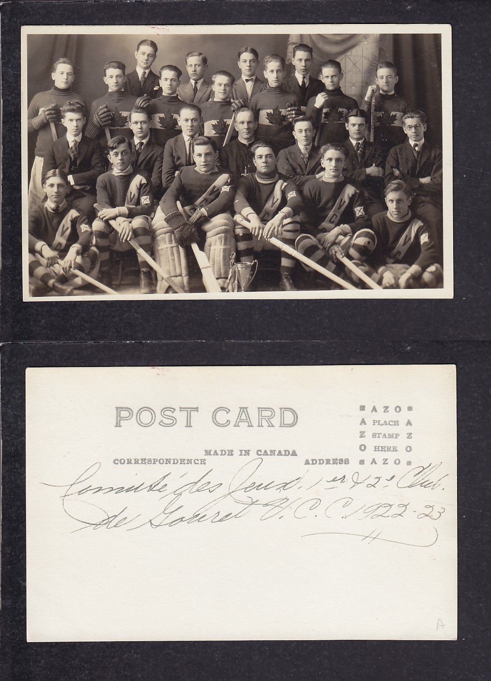 1922-23 VICTORIAVILLE HOCKEY TEAM POST CARD photo