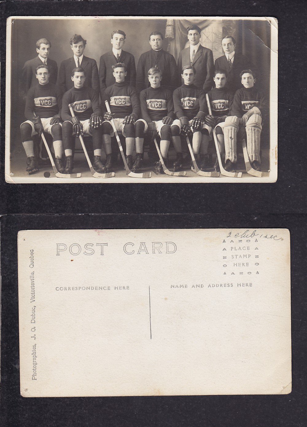 1910'S VICTORIAVILLE HOCKEY TEAM POST CARD photo