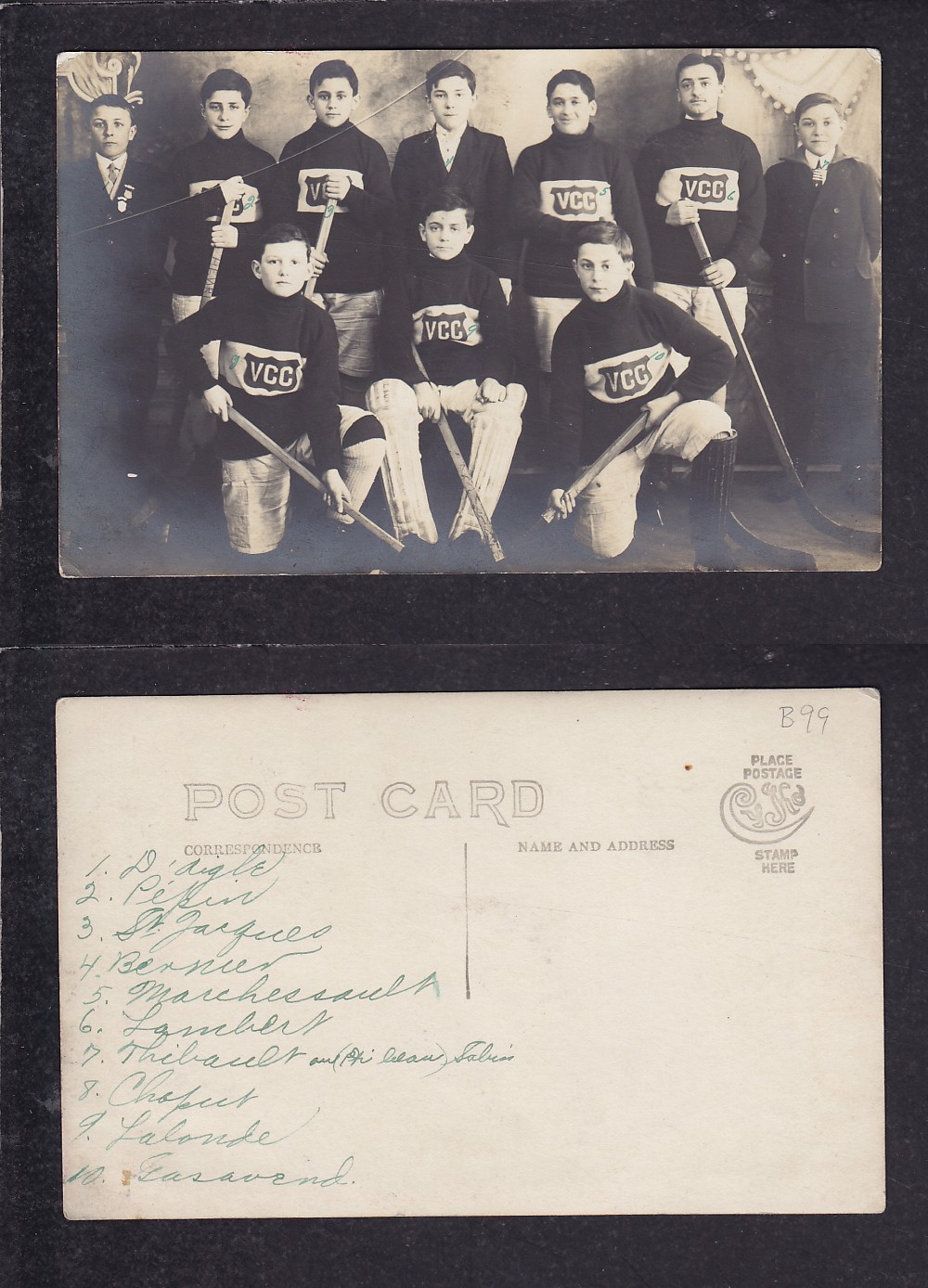 1910'S VICTORIAVILLE HOCKEY TEAM POST CARD photo
