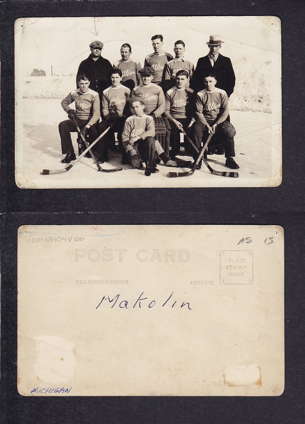 1900'S MAKOLIN HOCKEY TEAM POST CARD photo