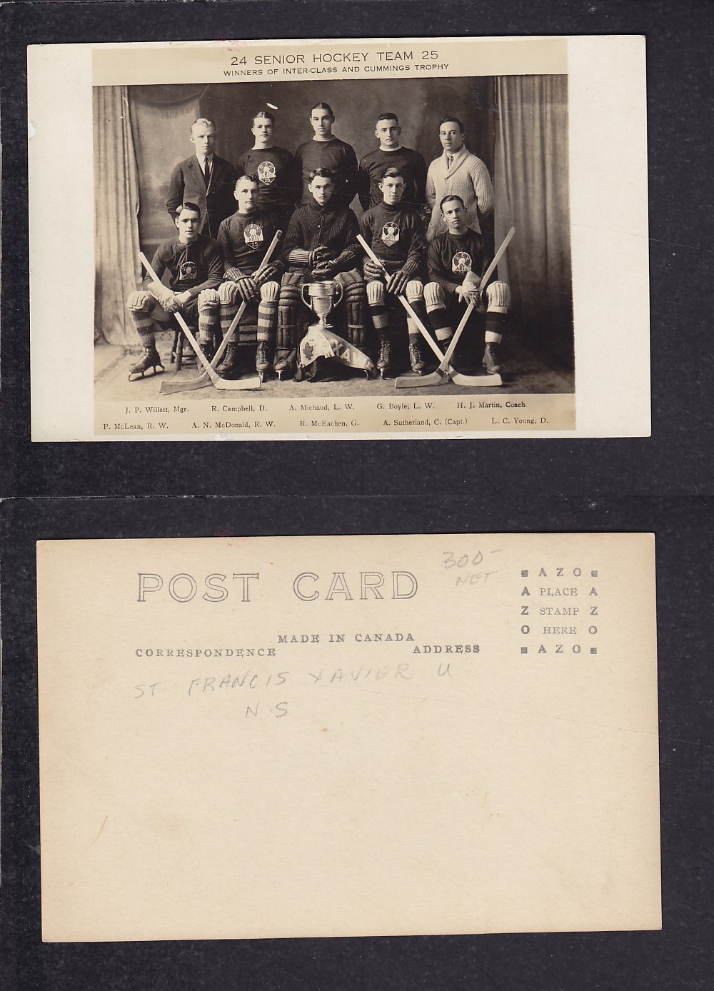 1910'S NOVA SCOTIA HOCKEY TEAM POST CARD photo