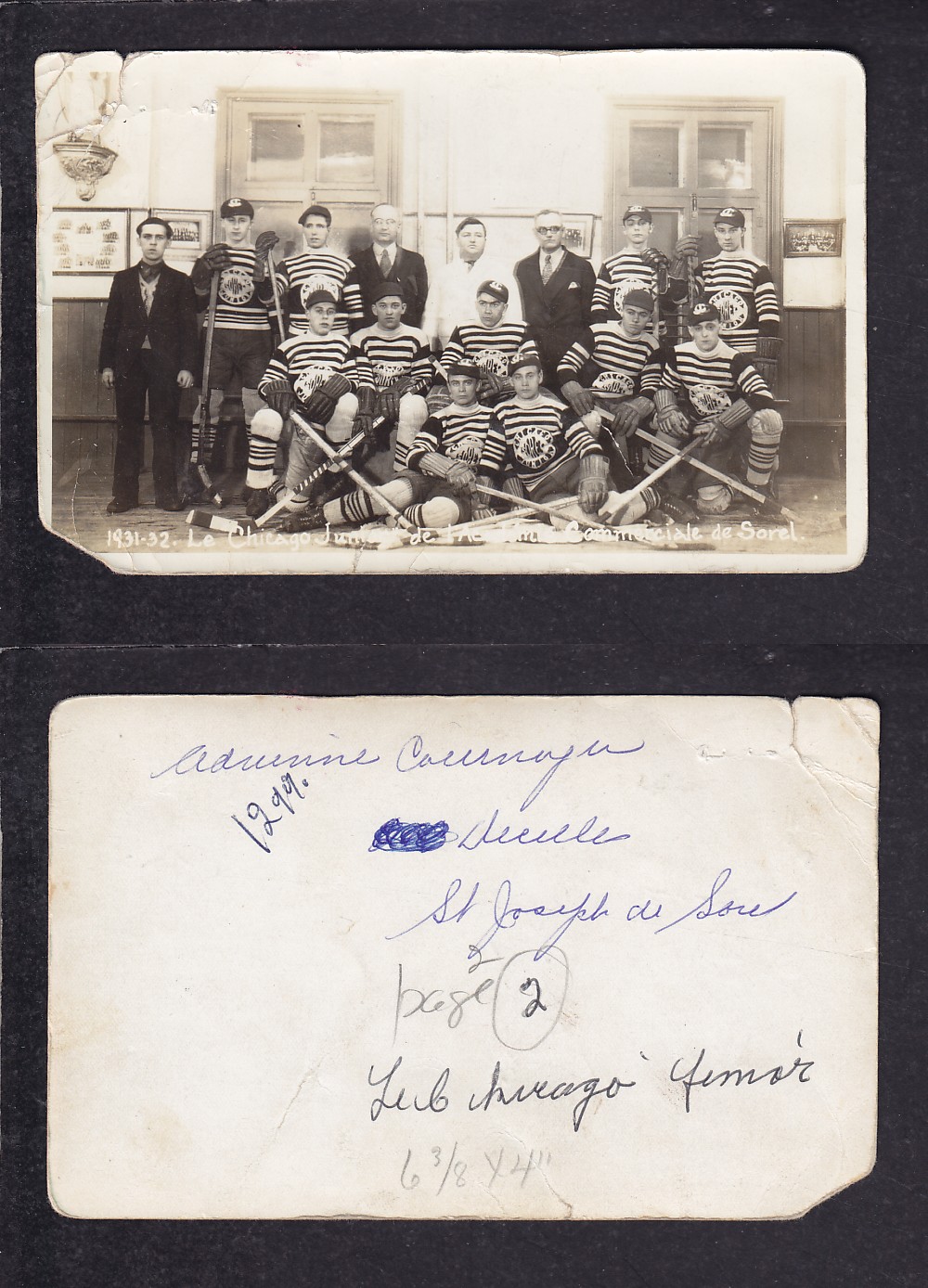 1931-32 SOREL HOCKEY TEAM POST CARD photo