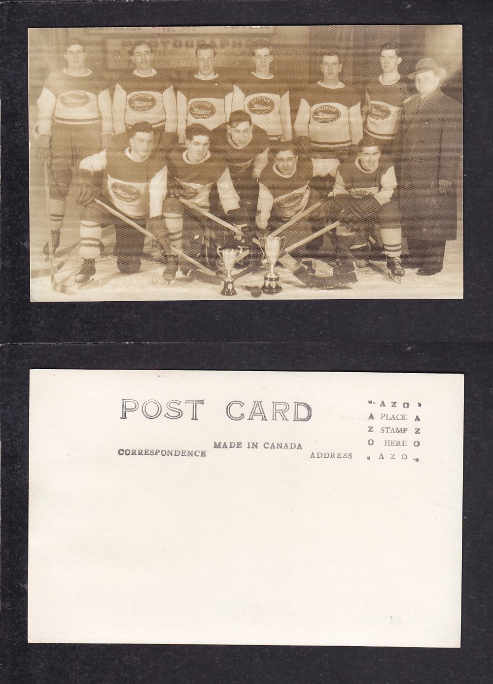 1920'S CACHUTE PITFIRE HOCKEY TEAM POST CARD photo