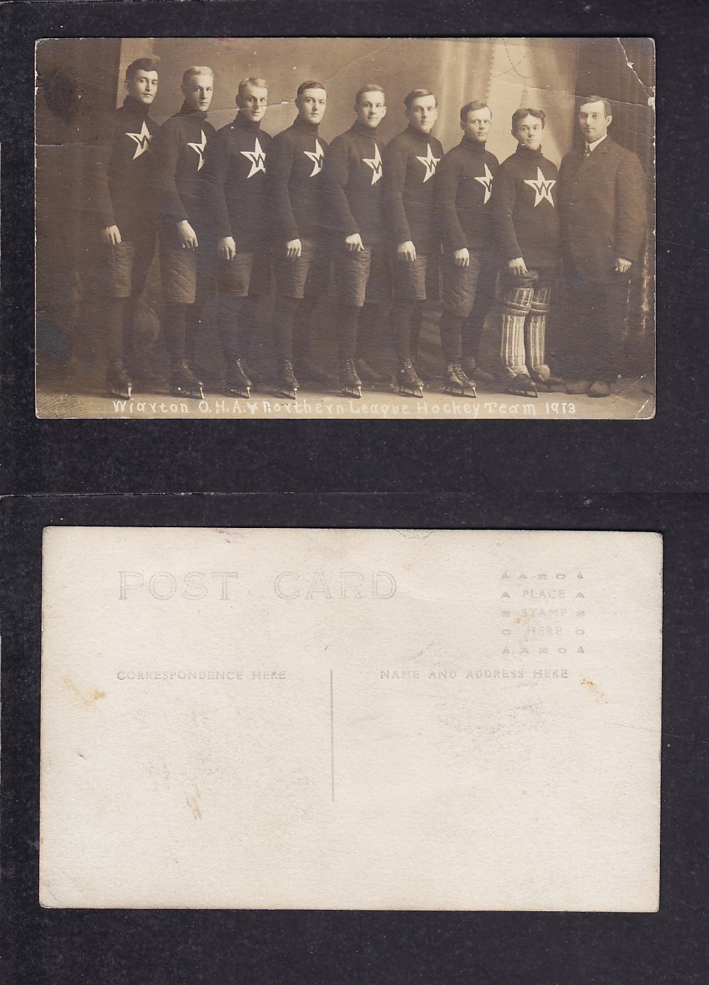 1913 WIARTON HOCKEY TEAM POST CARD photo