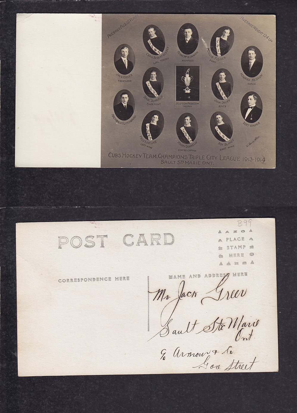 1913-14 SAULT STE MARIE HOCKEY TEAM POST CARD photo