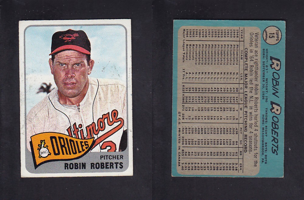 1965 O-PEE-CHEE BASEBALL CARD #15 R. ROBERTS photo