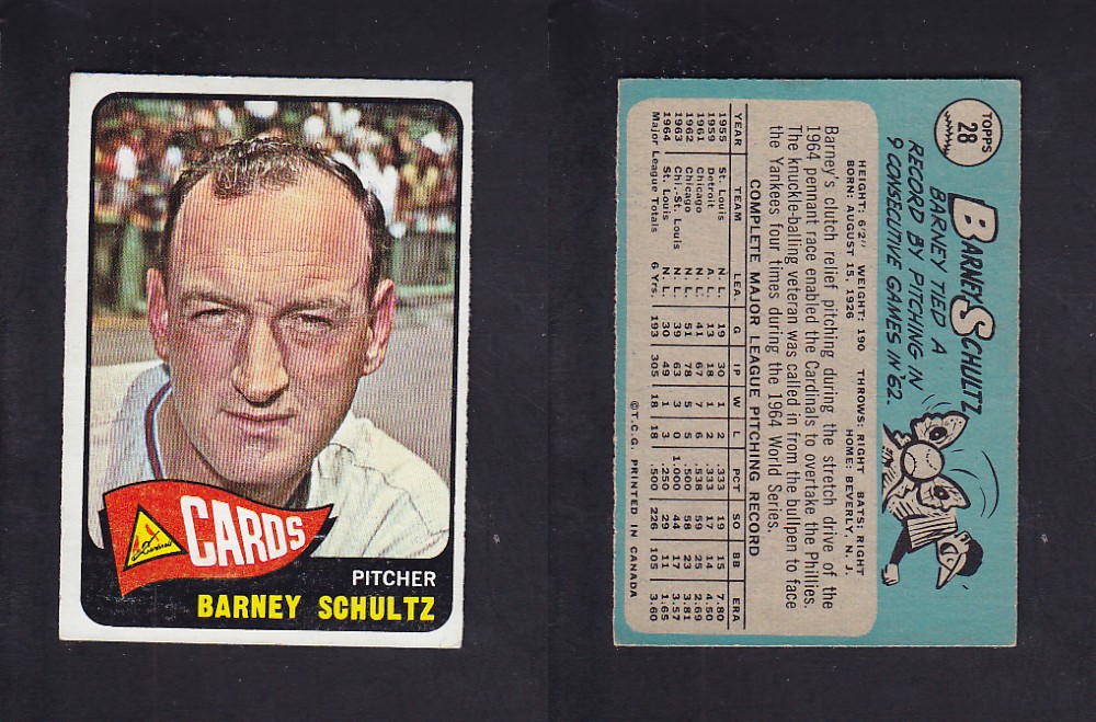 1965 O-PEE-CHEE BASEBALL CARD #28 B. SCHULTZ photo