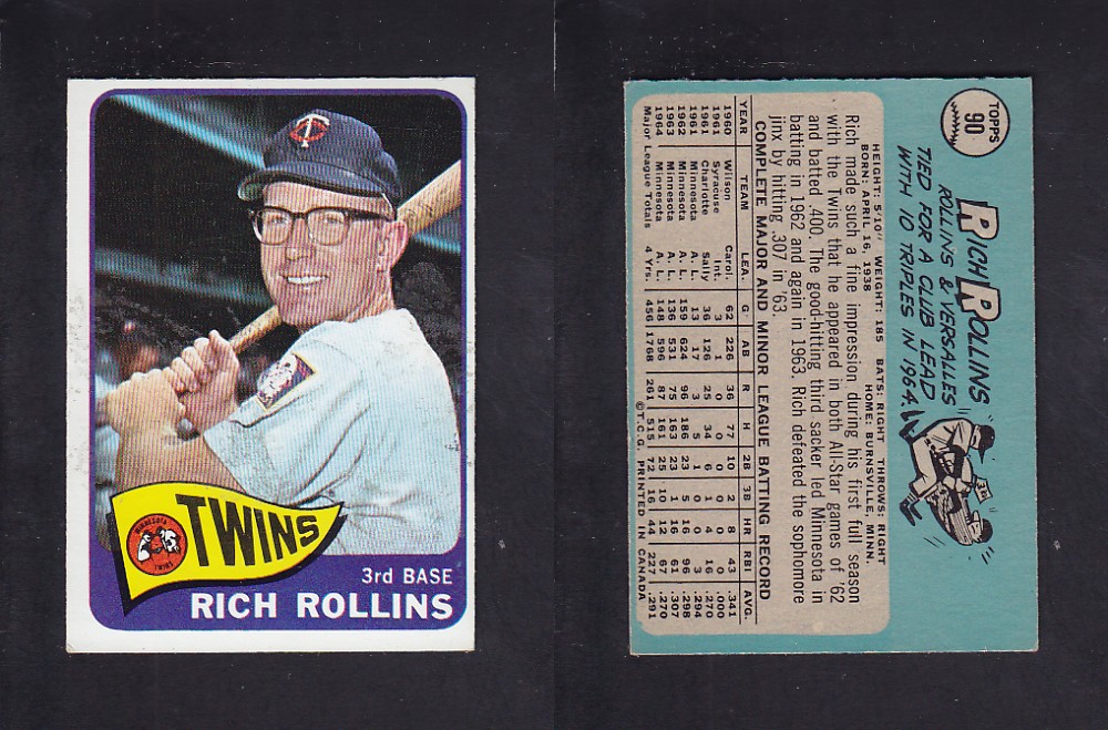 1965 O-PEE-CHEE BASEBALL CARD #90 R. ROLLINS photo