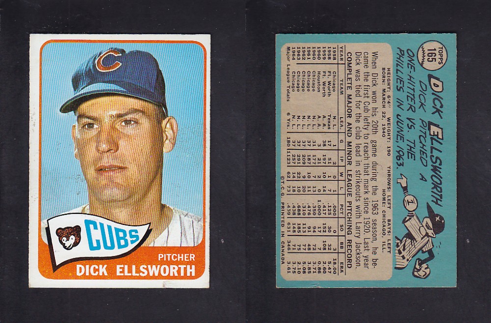 1965 O-PEE-CHEE BASEBALL CARD #165 D. ELLSWORTH photo