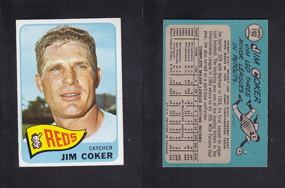 1965 O-PEE-CHEE BASEBALL CARD #192 J. COKER photo