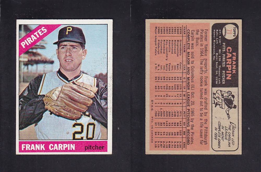 1966 O-PEE-CHEE BASEBALL CARD #71 F. CARPIN photo