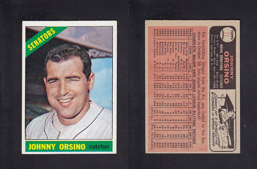 1966 O-PEE-CHEE BASEBALL CARD #77 J. ORSINO photo