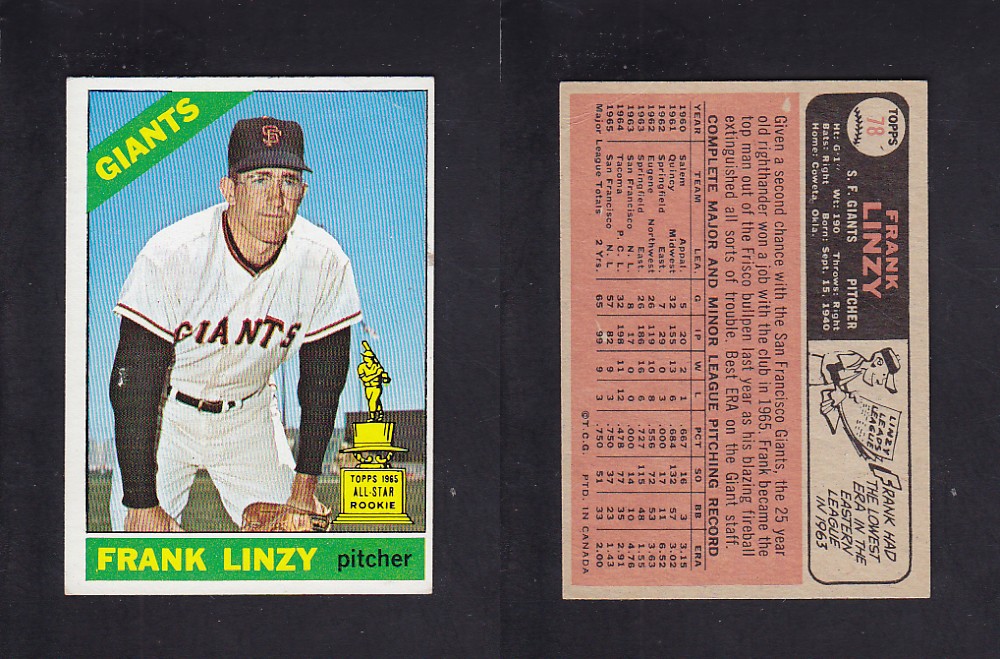 1966 O-PEE-CHEE BASEBALL CARD #78 F. LINZY photo