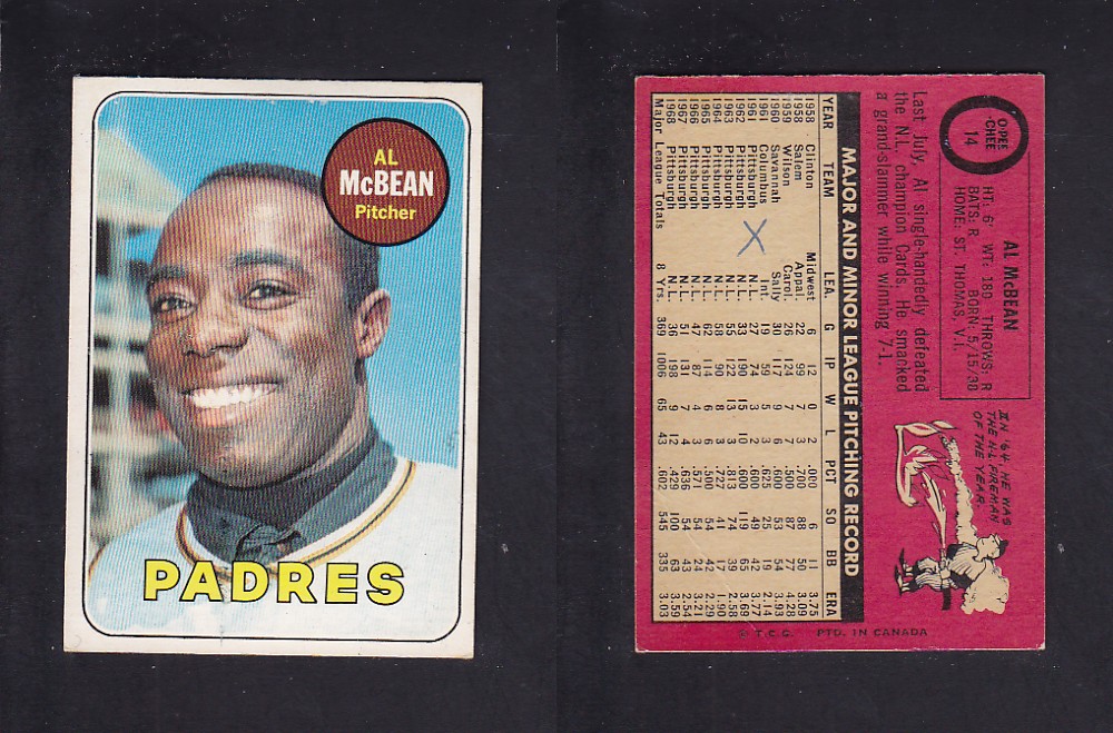 1969 O-PEE-CHEE BASEBALL CARD #14 A. MCBEAN photo