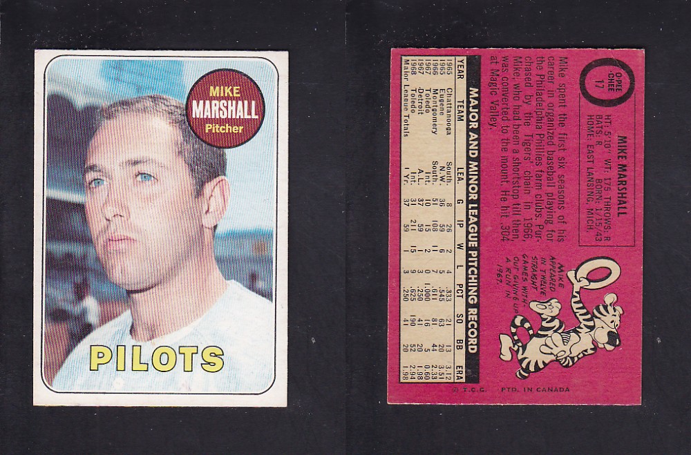 1969 O-PEE-CHEE BASEBALL CARD #17 M. MARSHALL photo