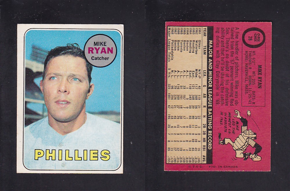 1969 O-PEE-CHEE BASEBALL CARD #28 M. RYAN photo