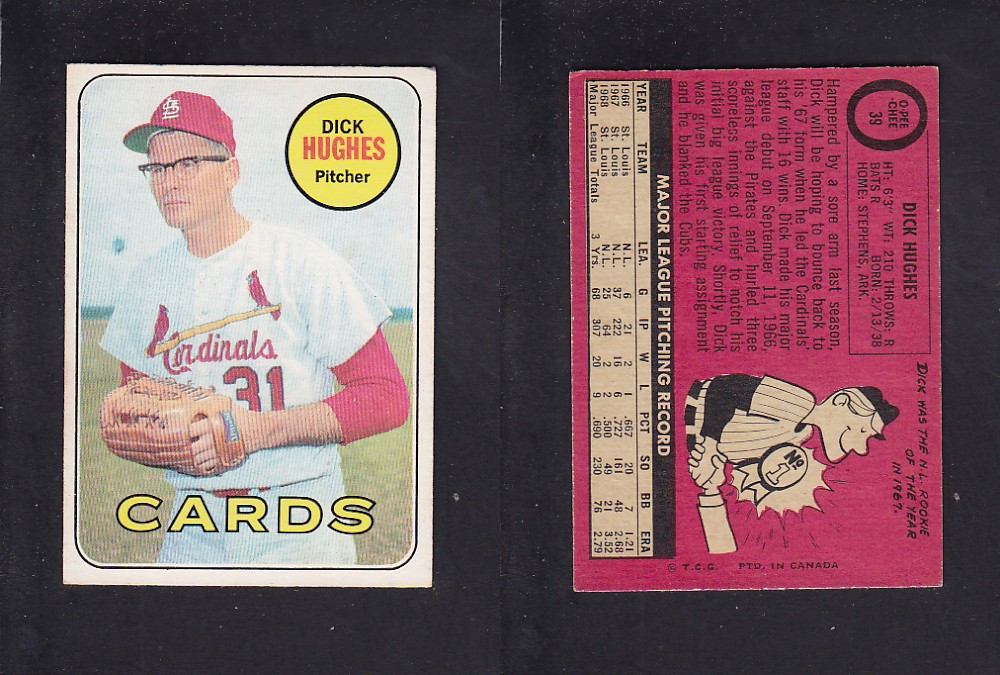 1969 O-PEE-CHEE BASEBALL CARD #39 D. HUGHES photo