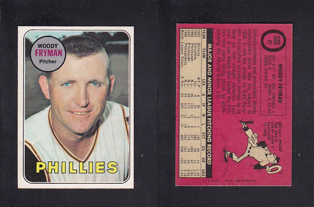 1969 O-PEE-CHEE BASEBALL CARD #51 W. FRYMAN photo