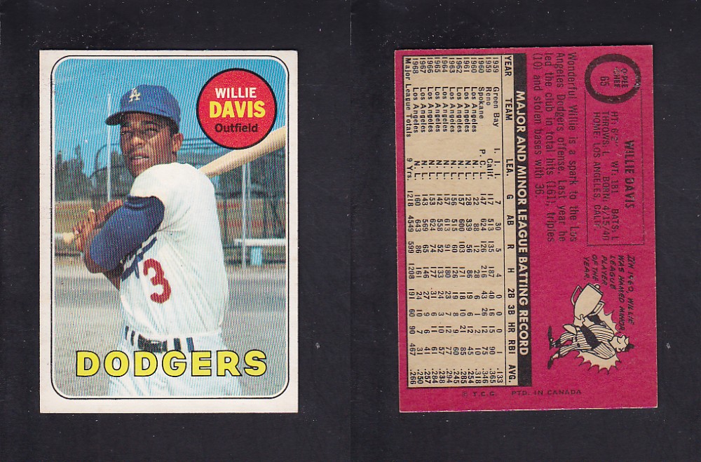 1969 O-PEE-CHEE BASEBALL CARD #65 W. DAVIS photo