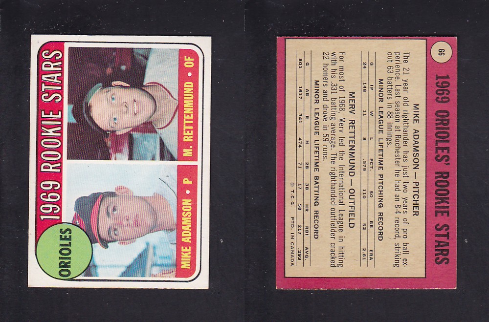 1969 O-PEE-CHEE BASEBALL CARD #66 ORIOLES' ROOKIE STARS photo