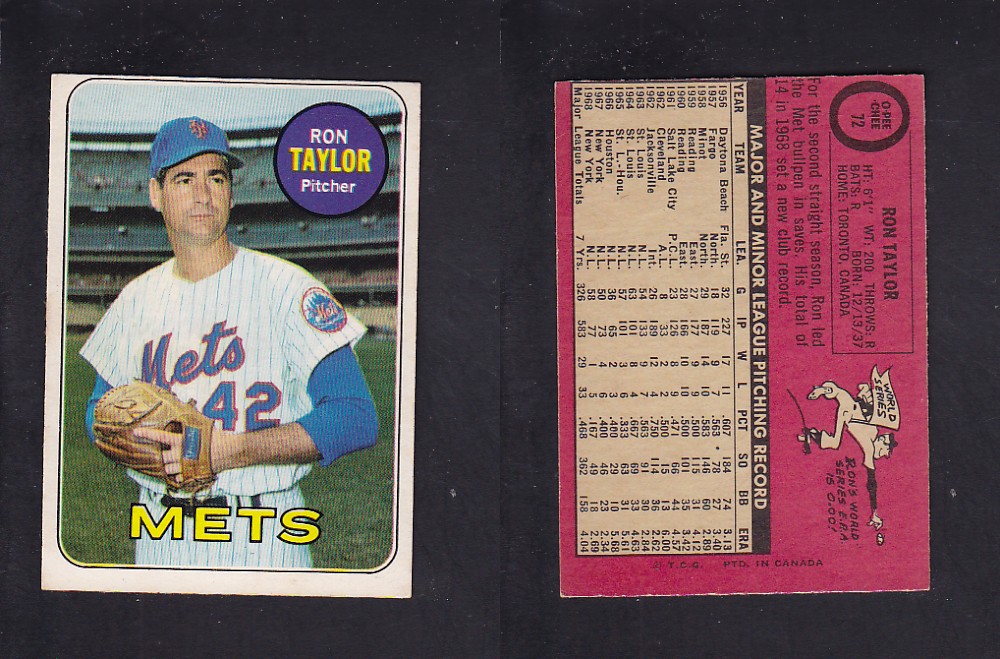 1969 O-PEE-CHEE BASEBALL CARD #72 R. TAYLOR photo