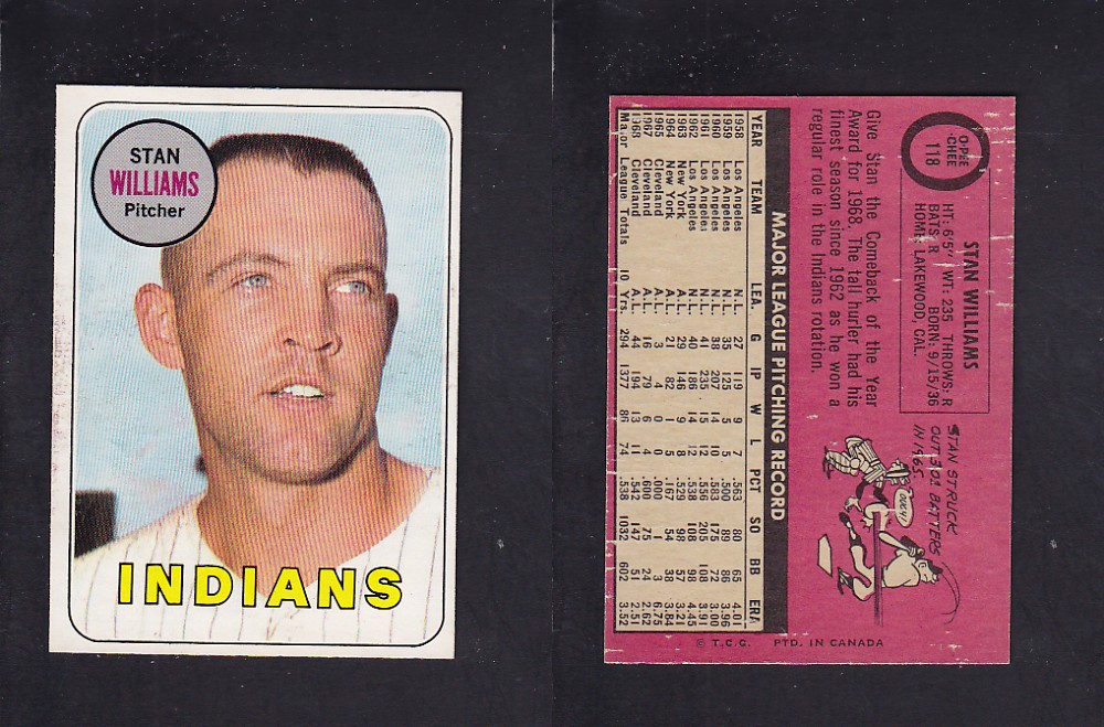 1969 O-PEE-CHEE BASEBALL CARD #118 S. WILLIAMS photo