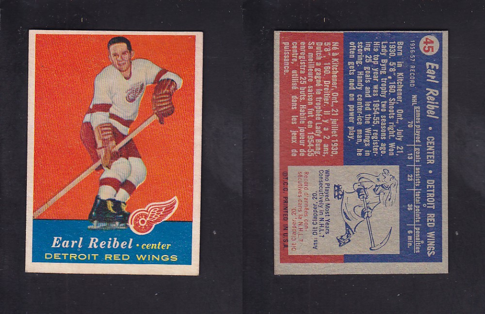 1957-58 TOPPS HOCKEY CARD #45 E. REIBEL photo