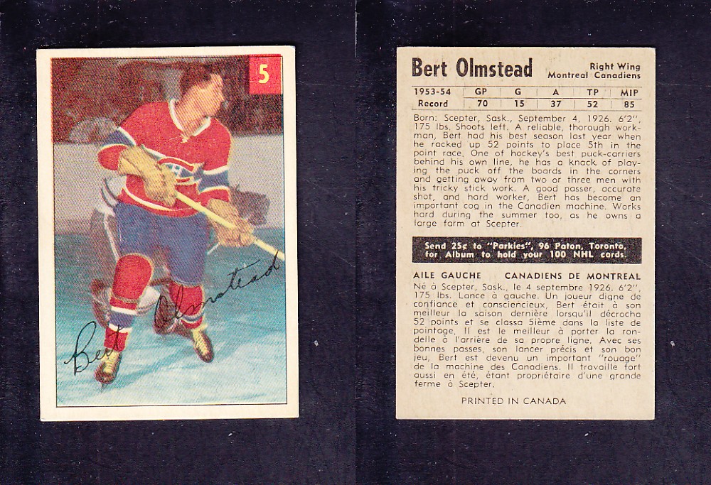 1954-55 PARKHURST HOCKEY CARD #5 B, OLMSTEAD photo