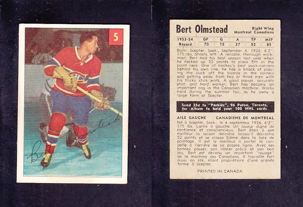 1954-55 PARKHURST HOCKEY CARD #5 B, OLMSTEAD photo