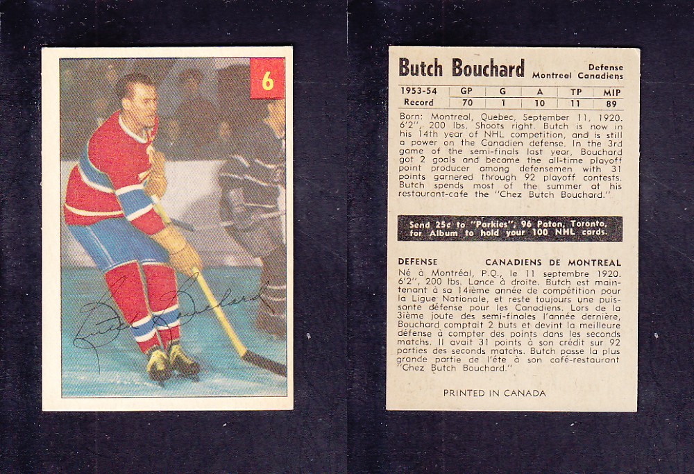 1954-55 PARKHURST HOCKEY CARD #6 B. BOUCHARD photo