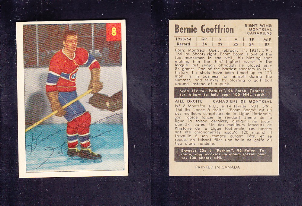 1954-55 PARKHURST HOCKEY CARD #8 B. GEOFFRION photo