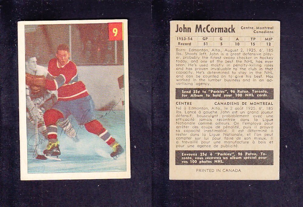 1954-55 PARKHURST HOCKEY CARD #9 J. MCCORMACK photo