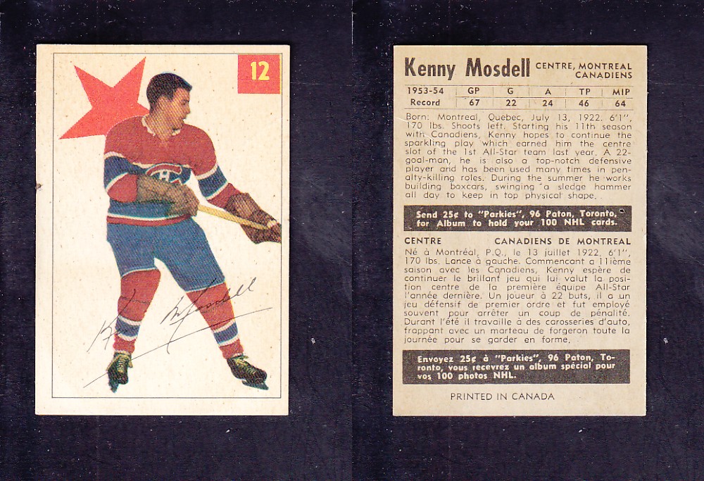 1954-55 PARKHURST HOCKEY CARD #12 K. MOSDELL photo