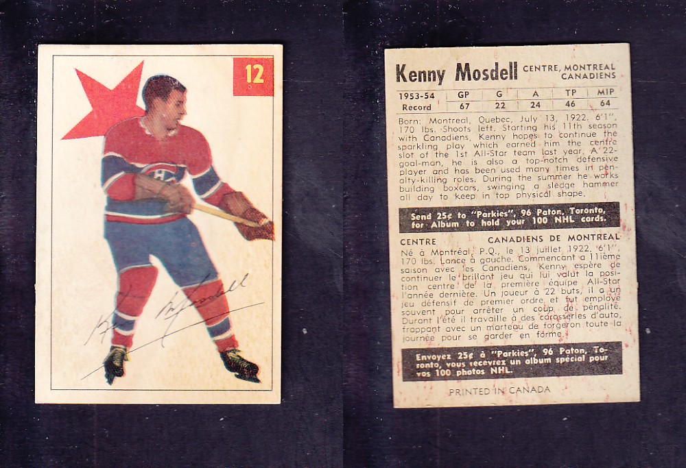 1954-55 PARKHURST HOCKEY CARD #12 K. MOSDELL photo