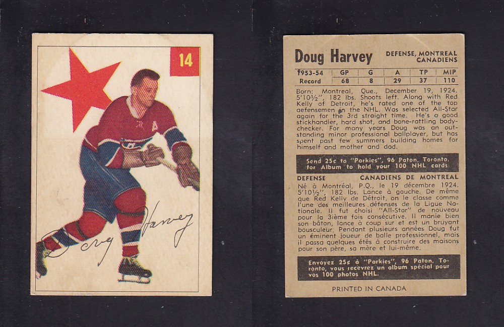 1954-55 PARKHURST HOCKEY CARD #14 D. HARVEY photo